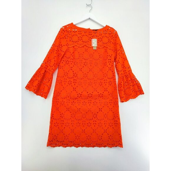 J.Crew Bell-sleeve Shift in Brilliant Sunset Embroidered Eyelet Dress 2 - Picture 1 of 15
